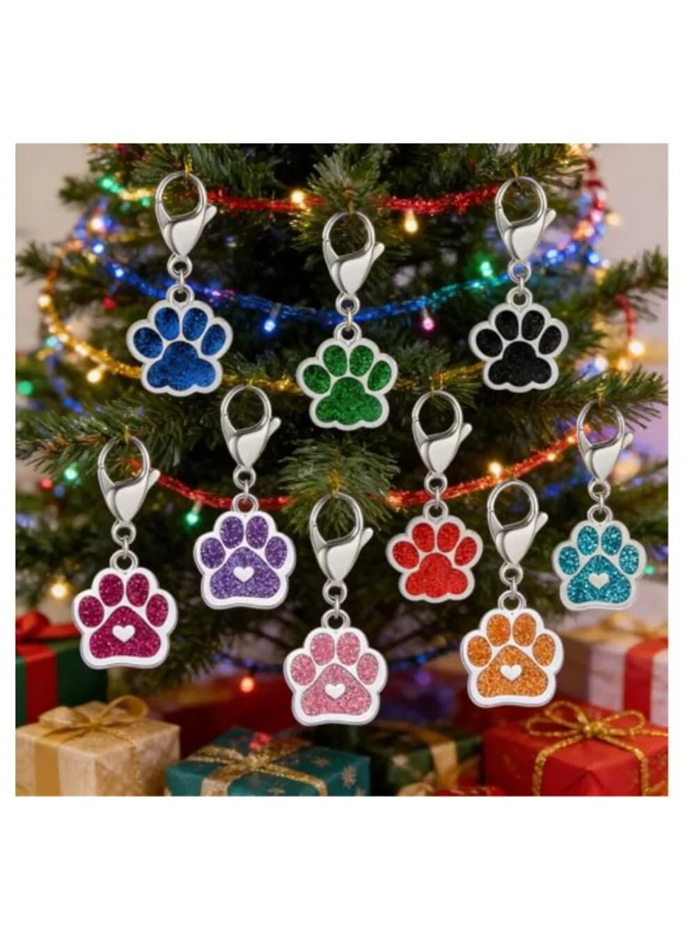 Paw Print Keychains Set of 18 Glitter Animal Cat Dog Claw Keyring Pet Memorial